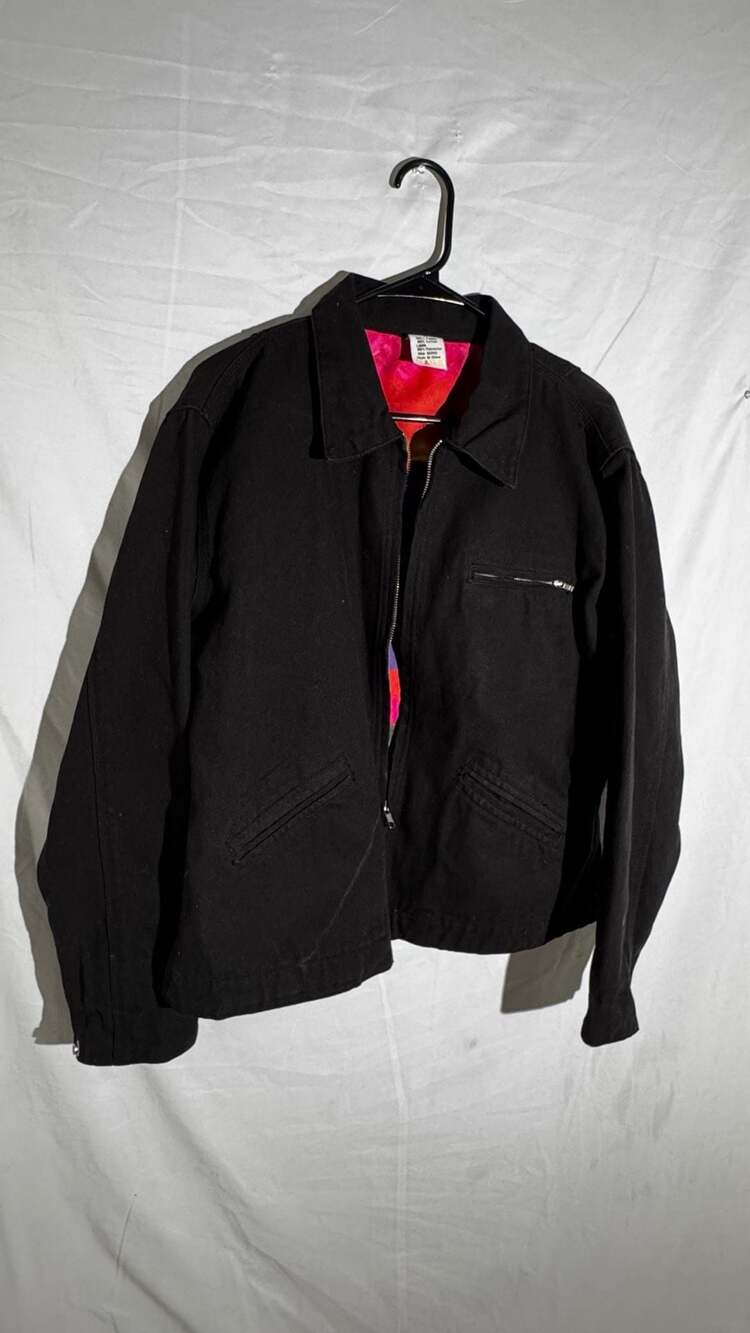 Ethyl Womens Jacket Cotton Zip Chore Workwear Vintage Color Lining Black Large
